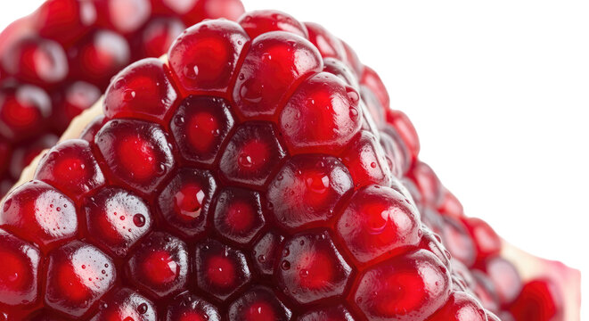 Detailed Macro Shot of a Pomegranate Slice with Vibrant Red Seeds against Transparent Background