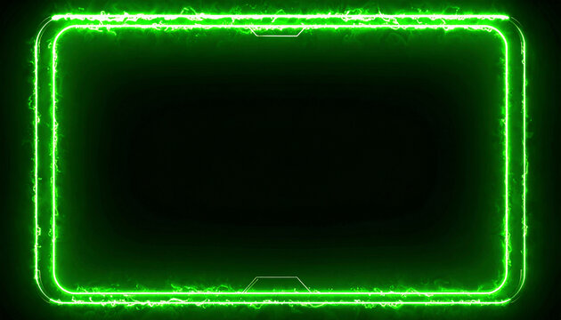 Glowing Neon Green Futuristic Digital Frame Border with Electric Energy Effects on a Dark Background