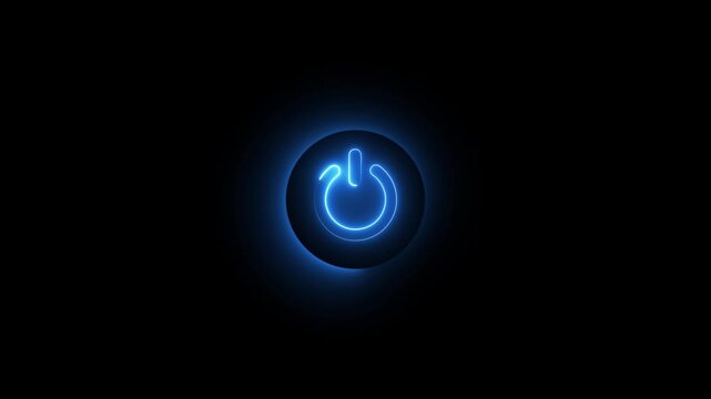Neon glowing power button icon animation. Neon light power button turning on and off 4k video.