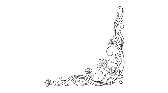 Elegant floral corner design element with delicate flowers and swirling leaves.