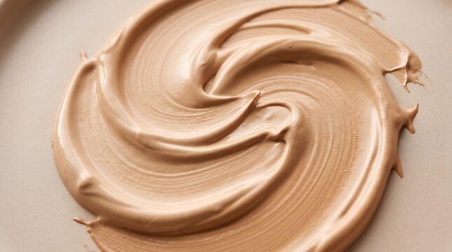 Closeup of beige liquid foundation cream texture, cosmetic makeup product smear