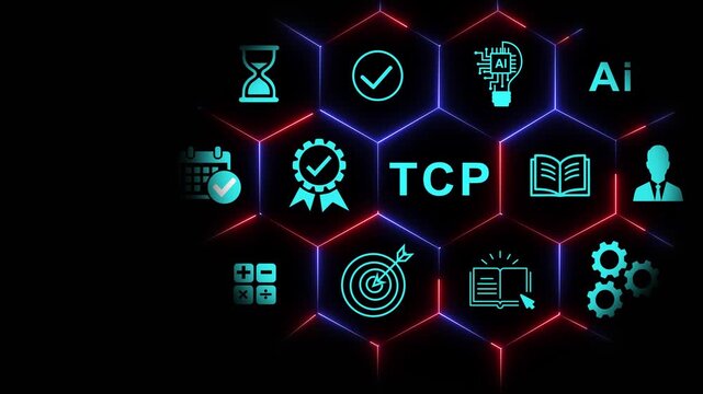 Tcp protocol network technology concept with digital hexagon and ai connectivity background