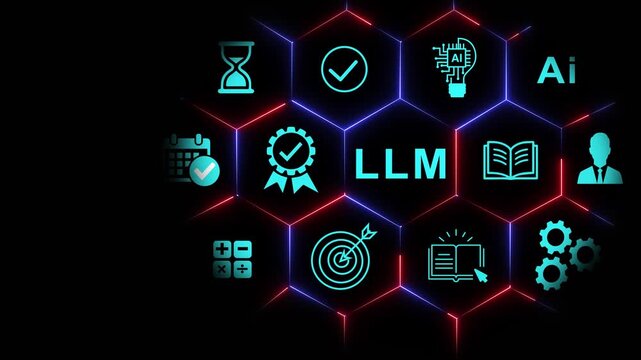 Llm large language model concept with glowing digital and hexagonal network background, artificial intelligence