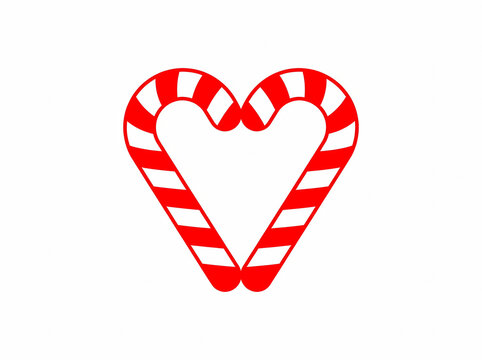 Delightful illustration of two red and white striped candy canes forming a perfect heart shape, representing love, sweetness, and holiday cheer, ideal for festive designs and romantic gestures