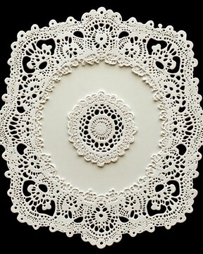 Delicate ivory lace doily with ornate scalloped square border and intricate circular centerpiece, vintage handmade elegance