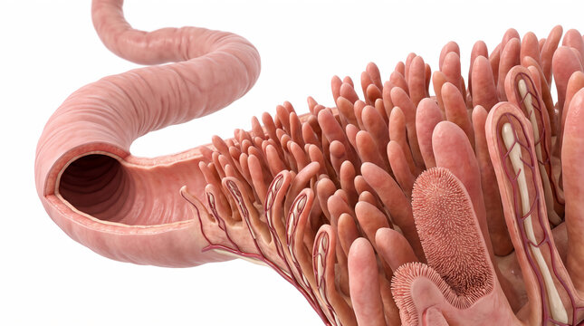 Human Small Intestine with Intestinal Villi and Capillaries