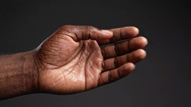 Extreme Close-up of Open Dark Skin Palm Showing Skin Lines and Details