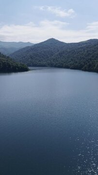 Tranquil Mountain Lake Vista on a Clear Day Azerbaijan drone