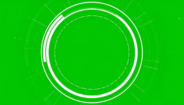Futuristic Green Circular HUD Interface with White Lines and Dashed Circle Overlay for Technology and Data Visualization Backgrounds