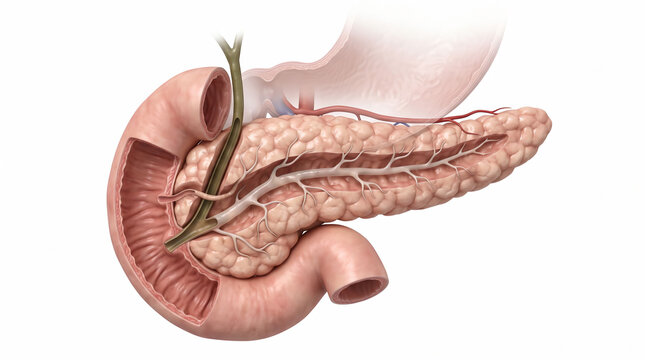 Human Pancreas and Pancreatic Duct Anatomical Structure