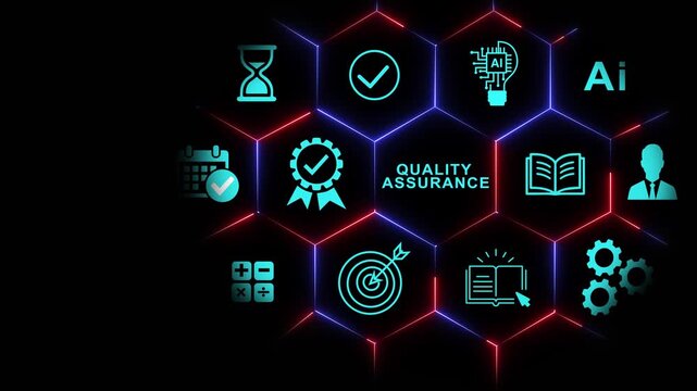 Assurance concept with ai technology and hexagonal network background, for business process optimization