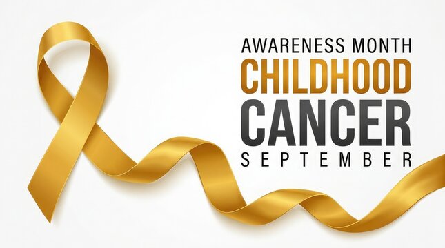 Awareness Month Childhood Cancer September white background header banner with gold ribbon