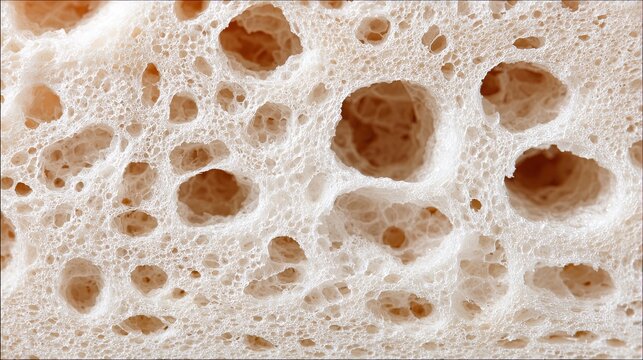 Macro close‑up of porous sponge material, honeycomb hole mesh fiber texture, natural foam structure, organic‑pore textured graphic