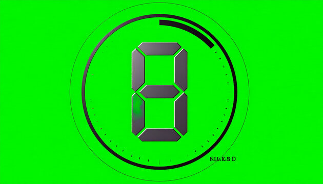 Digital Countdown Timer with Number 8 Displayed on a Vibrant Green Screen Background with Circular Progress Indicator