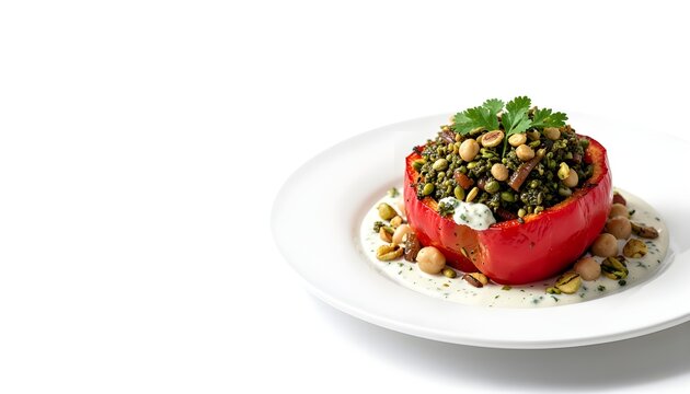 Freekeh gourmet stuffed pepper premium commercial food photography