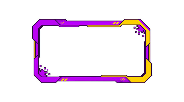 Futuristic gaming border frame with purple and yellow tech elements for streaming interface ui
