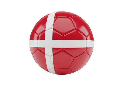 Soccer ball with danish flag pattern is displayed on transparent background