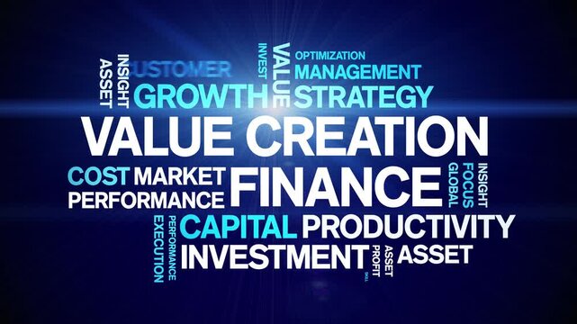 Value Creation Finance animated word cloud-text design animation tag kinetic typography seamless loop.