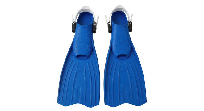 Two blue scuba diving fins facing each other