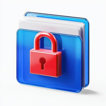 blue folder with visible papers and a red padlock conveying security and protected files