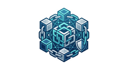 Naklejka premium Abstract Blockchain Technology Concept with Secure Decentralized Data Blocks and Chains
