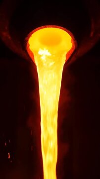 Molten Metal Pouring Process in Industrial Foundry Casting.