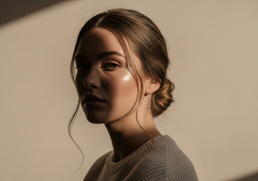 Portrait of a young woman with wet hair and natural skin looking at camera portrait skincare