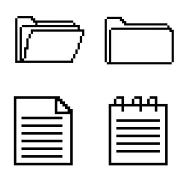 Retro 90s nostalgia outline computer folder and document note icon set collection for y2k aesthetic 8 bit graphic design elements