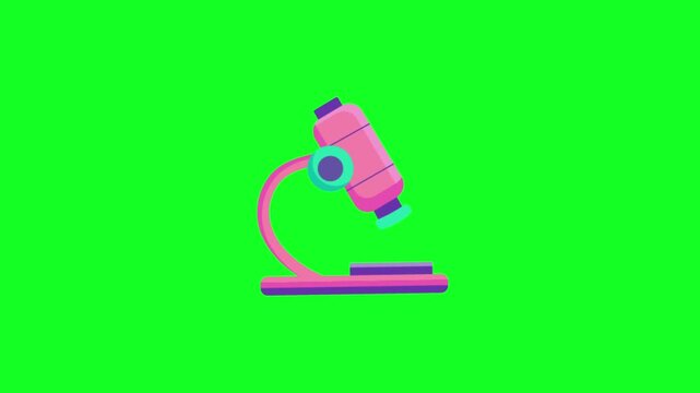 Animated Microscope Icon Rotating on Green Screen Background for Science Research