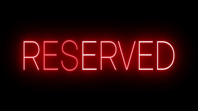 Red Neon RESERVED Sign on Black Background