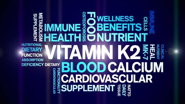 Vitamin K2 animated word cloud-text design animation tag kinetic typography seamless loop.