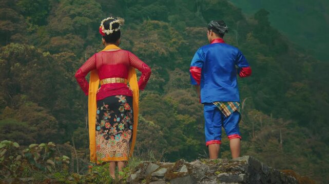 Back View of Javanese Couple in Nature Setting