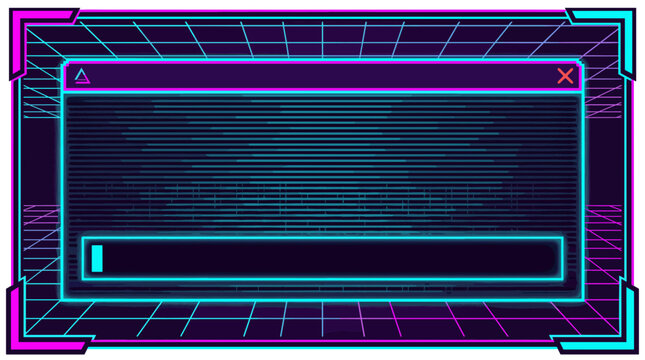 Retrowave style computer window frame with grid background and blinking text cursor input bar