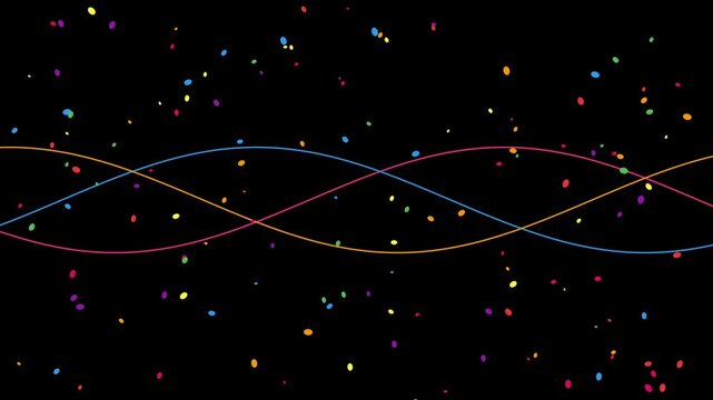 Abstract colorful sine waves and floating particles motion background