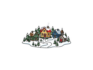 Fototapeta premium Christmas Village Illustration O Vector Illustration