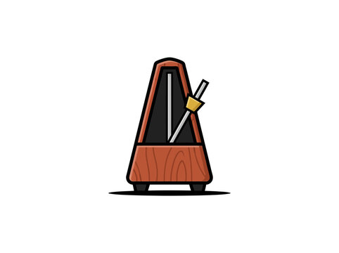 Classic Wooden Metronome With Adjustable Pendulum And Yellow Weight Used By Musicians To Maintain Beat During Lessons Vector Illustration