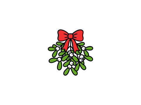 Vector Asset Showing Mistletoe With A Red Bow Green Leaves And White Berries Designed In A Playful Cartoon Format For Holiday Themes Vector Illustration