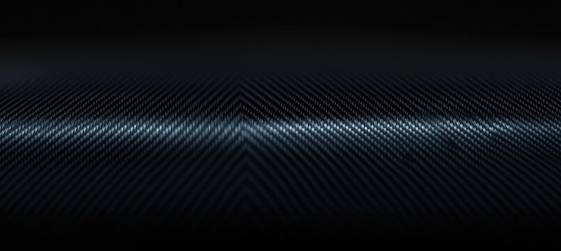 Dark metallic woven texture with diagonal ridges forming a central V and soft blue horizon glow, moody futuristic minimal background