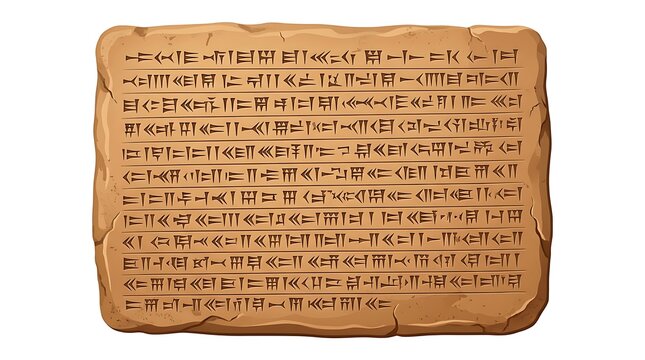Mesopotamian cuneiform clay tablet, clean vector illustration, isolated on white