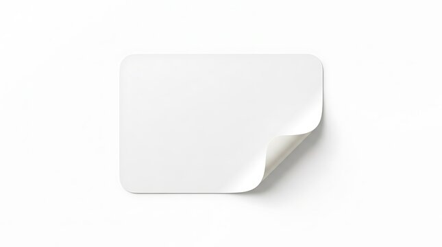 Blank white square sticker with rounded corners and peeled edge mockup adhesive template branding isolated background stationery corporate identity promotion advertisement marketing