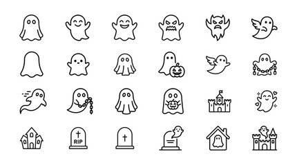 Fototapeta premium Halloween Ghost Outline Icons for Apps, Websites, Invitations, Branding and Seasonal Design