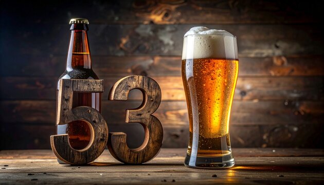 Rustic Beer Bottle and Glass with Number 53 &ndash; Birthday and Anniversary Celebration
