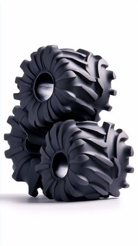 Three black, oversized, textured tires stacked
