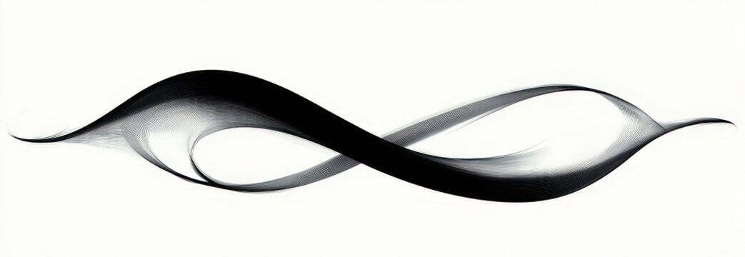 black and gray flowing ribbon waves on white background, elegant fluid motion and serene minimalist abstract form