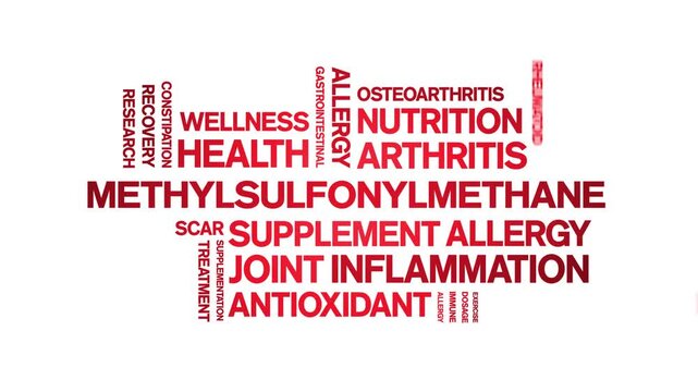 MSM Methylsulfonylmethane animated word cloud-text design animation tag kinetic typography seamless loop.
