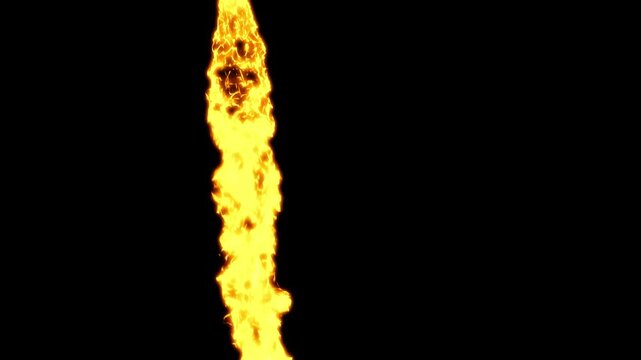 Slow Motion Vertical Yellow Flame On Black Background