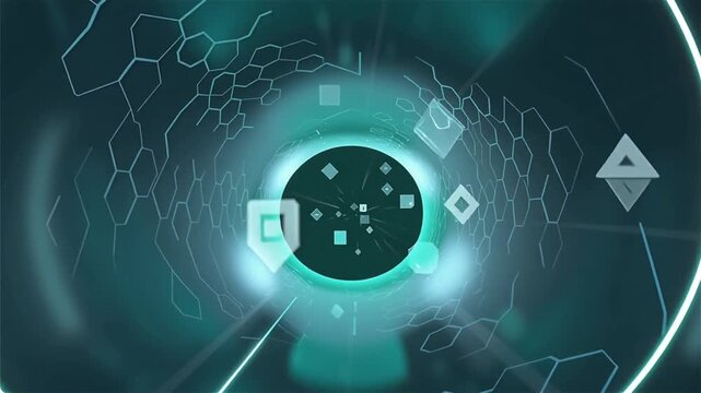 A futuristic circular interface or tech sphere with glowing elements.