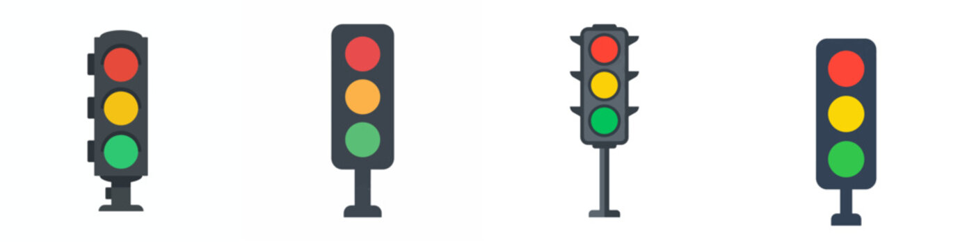 Set of traffic signal icons with red yellow and green lights