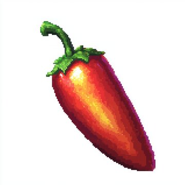 pixel art red chili pepper with green stem and glossy highlight conveying vibrant spicy energy