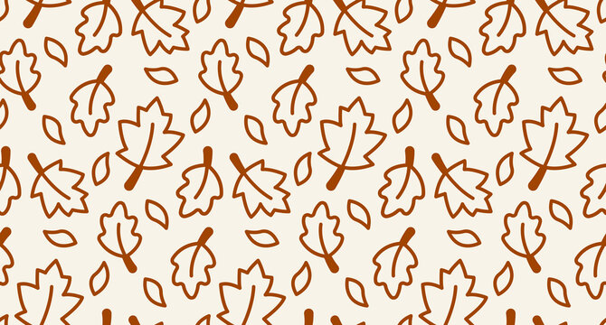 Hand drawn autumn leaf pattern with falling foliage on a light background.